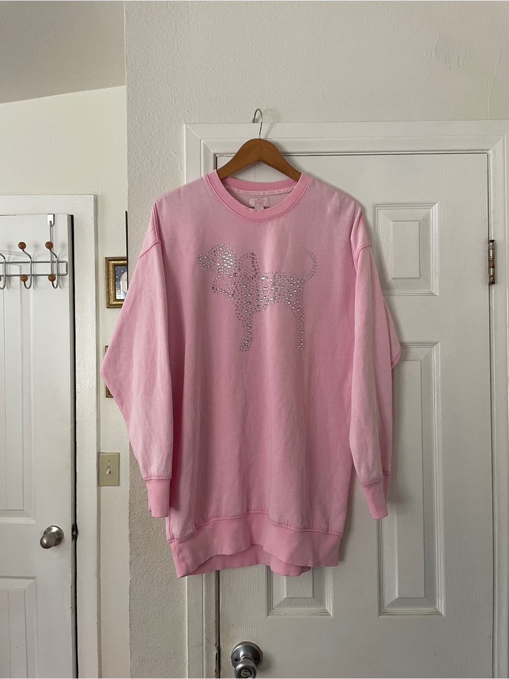 LoveShackFancy Victoria’s Secret Pink Rhinestone Dog Graphic Pullover Sweatshirt